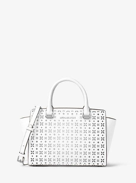 michael kors selma medium perforated leather messenger